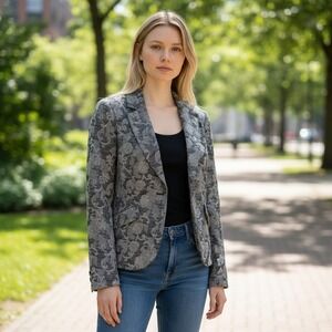 Tape Measure Blazer Womens 4 Grey Wool Blend Floral Jacquard Jacket TZMU0023